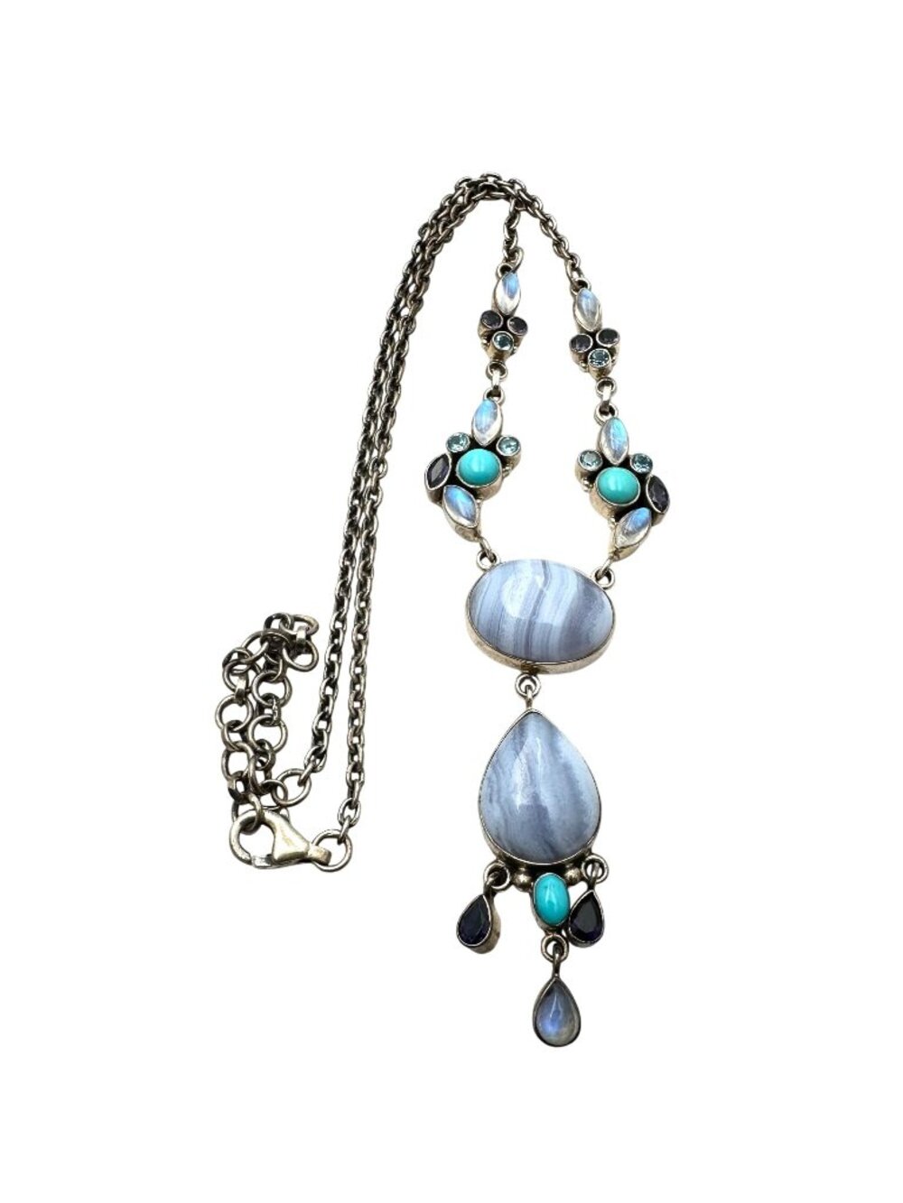 Nicky Butler Necklace Multi Gemstone Multicolor Sterling Silver 16 to 18 Inch